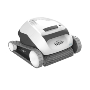 Dolphin E10 model automatic pool robotic cleaner in white for small pools.
