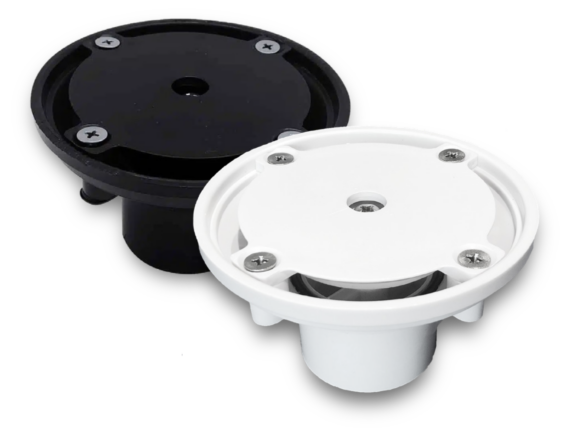 Pool Guard PG-1425 and PG-1425S adjustable floor inlet in white or black ABS.